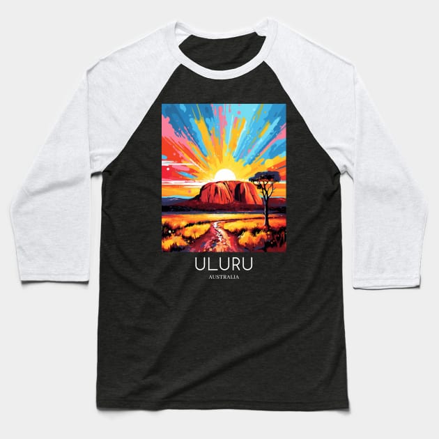 A Pop Art Travel Print of Uluru / Ayers Rock - Australia Baseball T-Shirt by Studio Red Koala